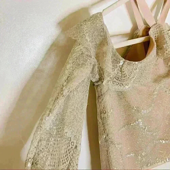 Alexis Kylie Lace Cold Shoulder Top in Blush Nude Metallic Size Small - Picture 9 of 10